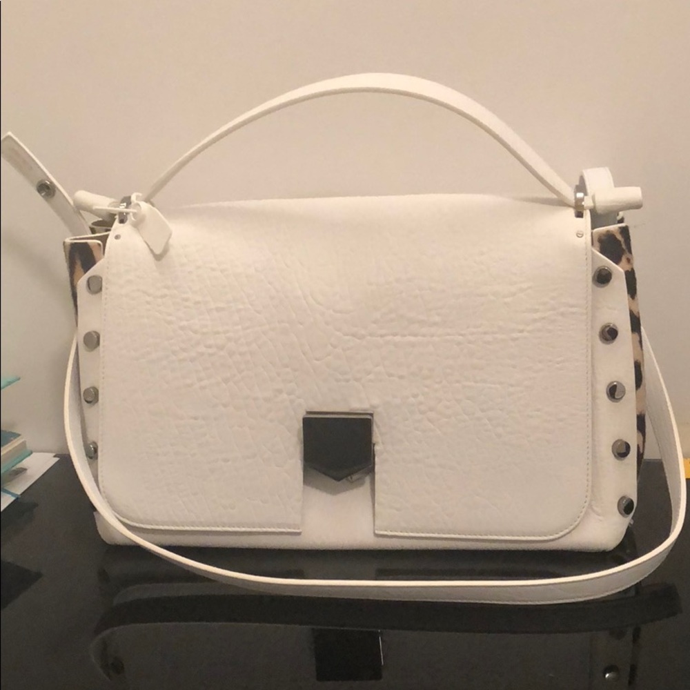 Jimmy Choo Lockett Optic White & Leopard Print Bag
